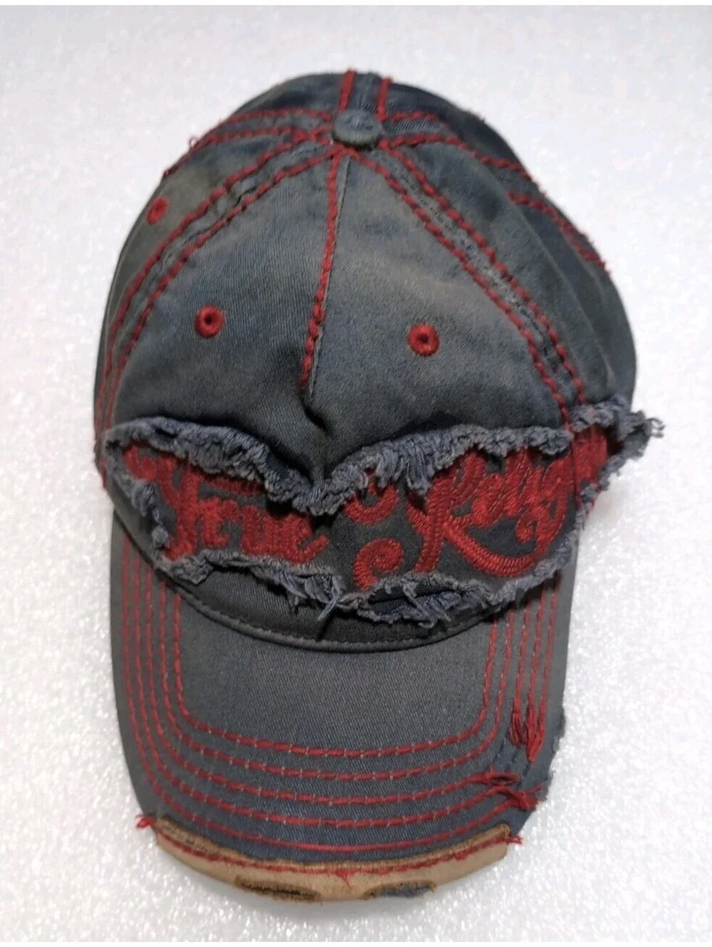 Vintage True Religion Hat Faded Distressed Blue Red One Sz Fits All Adjustable